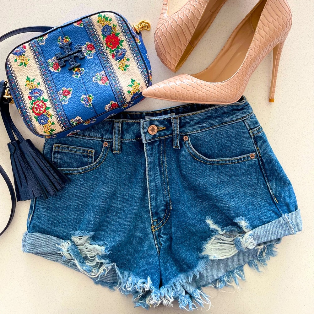 Distressed Denim Shorts - Size 25
